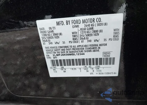 2021 Lincoln Nautilus Reserve from USA, damaged, VIN 2LMPJ8K99MBL12344